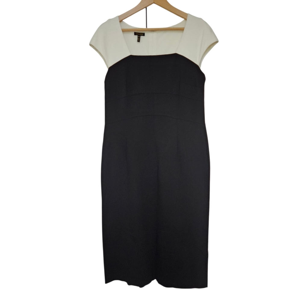 Escada Colorblock Dwalana Cap Sleeve Knee Length Dress Black White